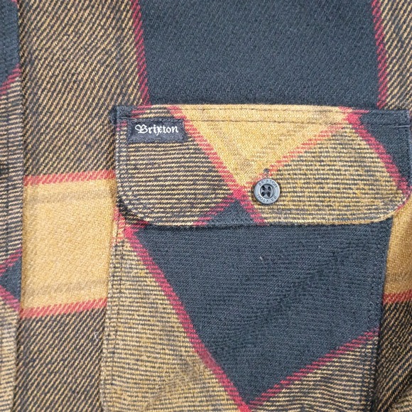 BRIXTON Flannel Shirt Flap Pockets Brown Plaid Men's Size Small - Picture 5 of 10